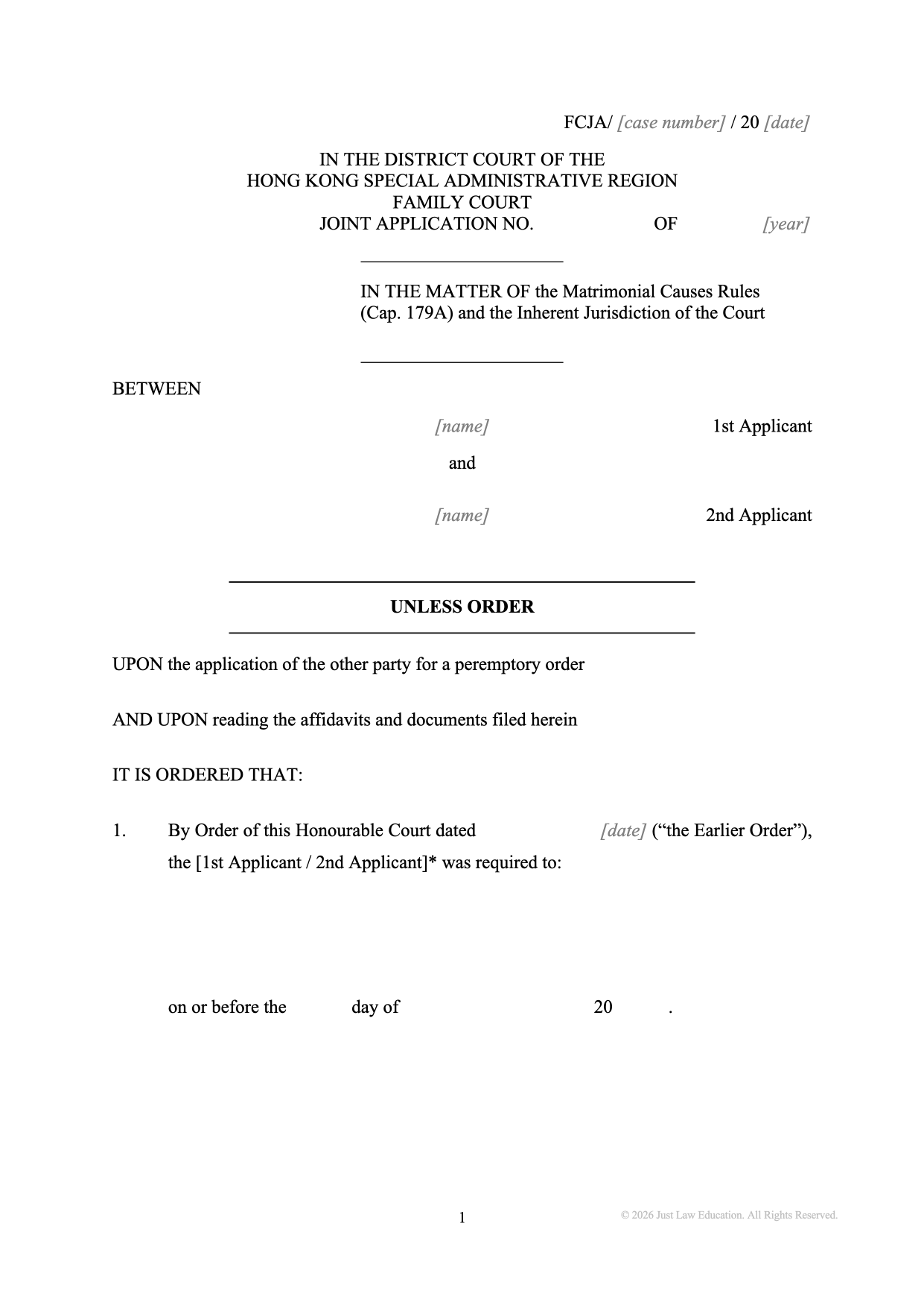 Form DO-77: Unless Order (JA)