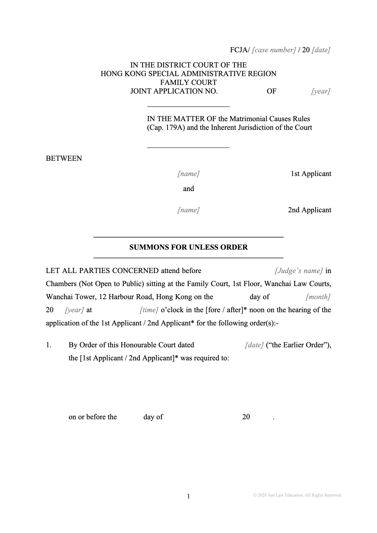 Form SUM-64: Summons — Unless Order (JA)