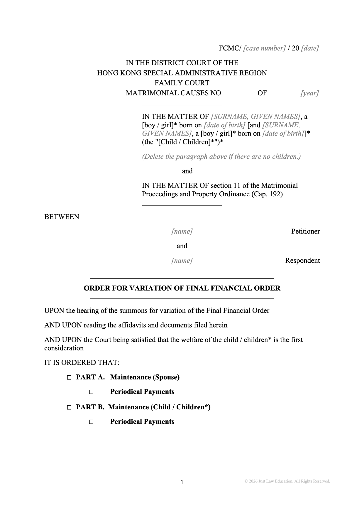 Form DO-36: Variation of Final Financial Order (Matrimonial)