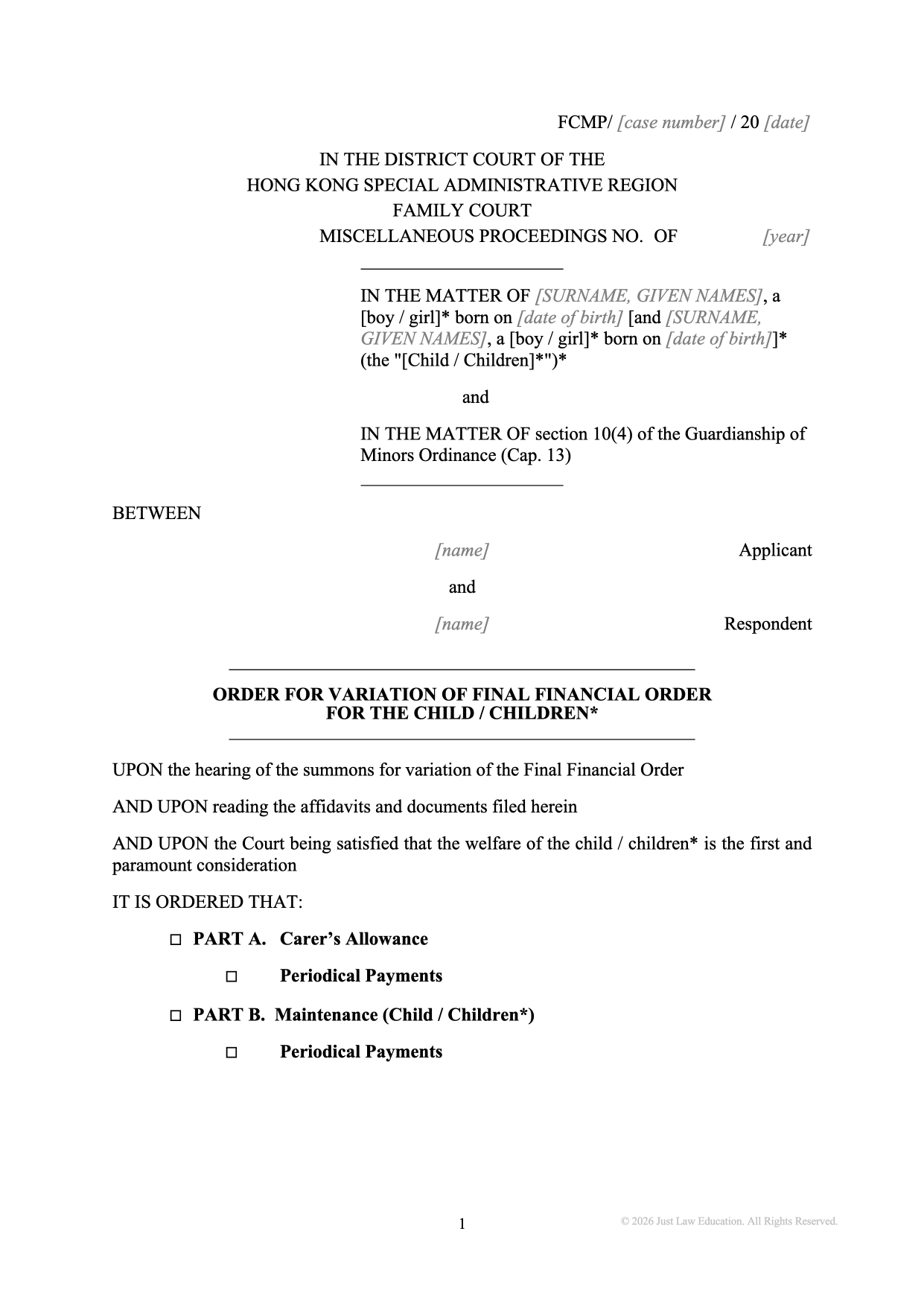 Form DO-37: Variation of Final Financial Order (Unmarried)