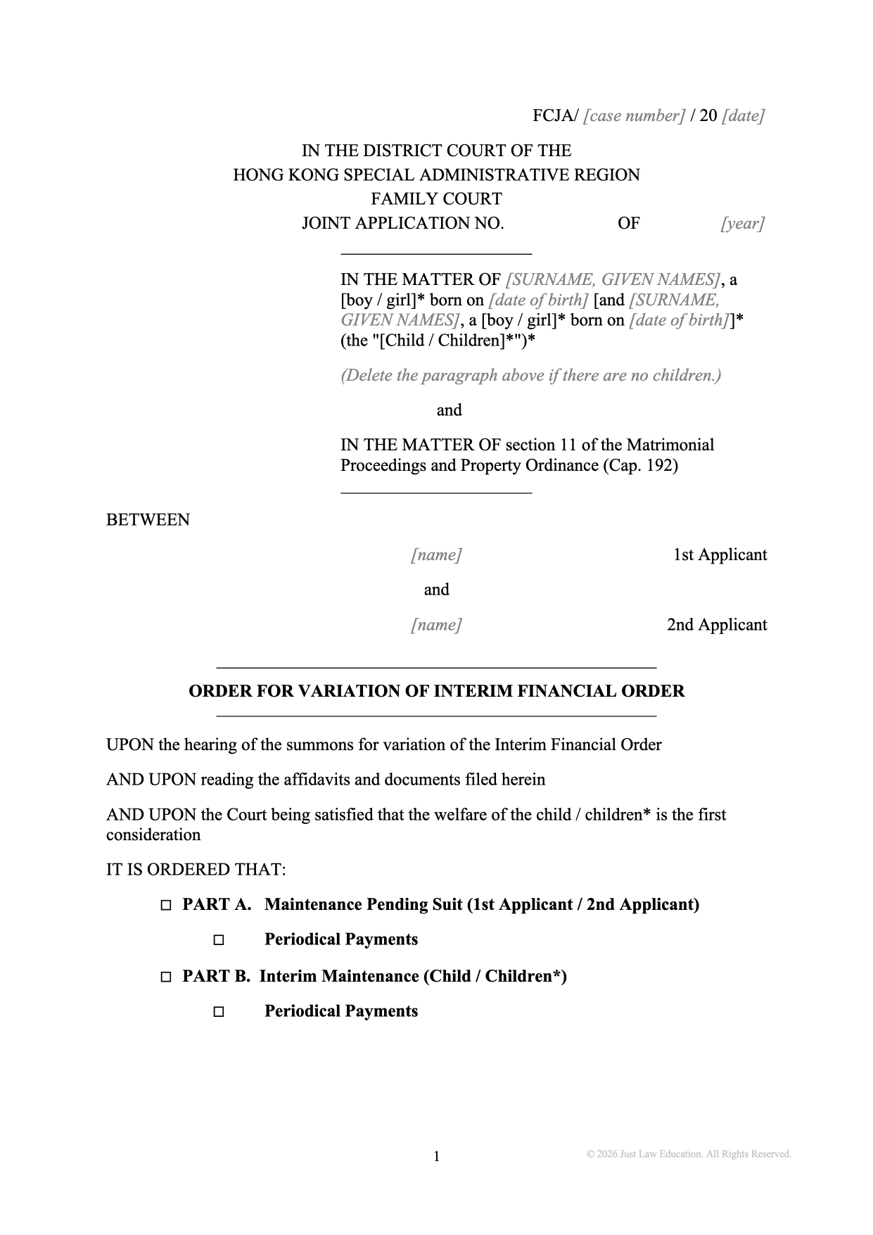 Form DO-38: Variation of Interim Financial Order (JA)