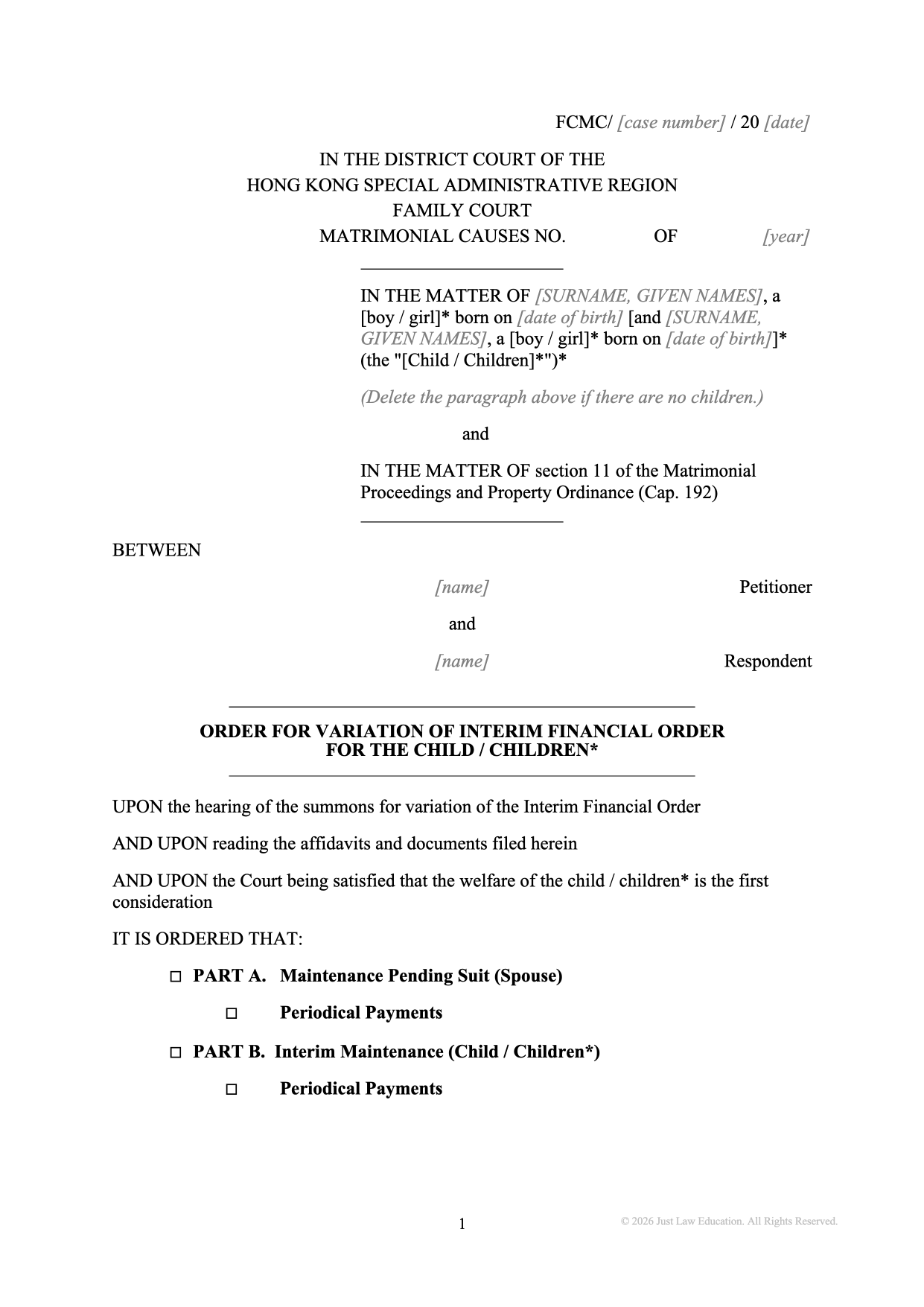 Form DO-39: Variation of Interim Financial Order (Matrimonial)