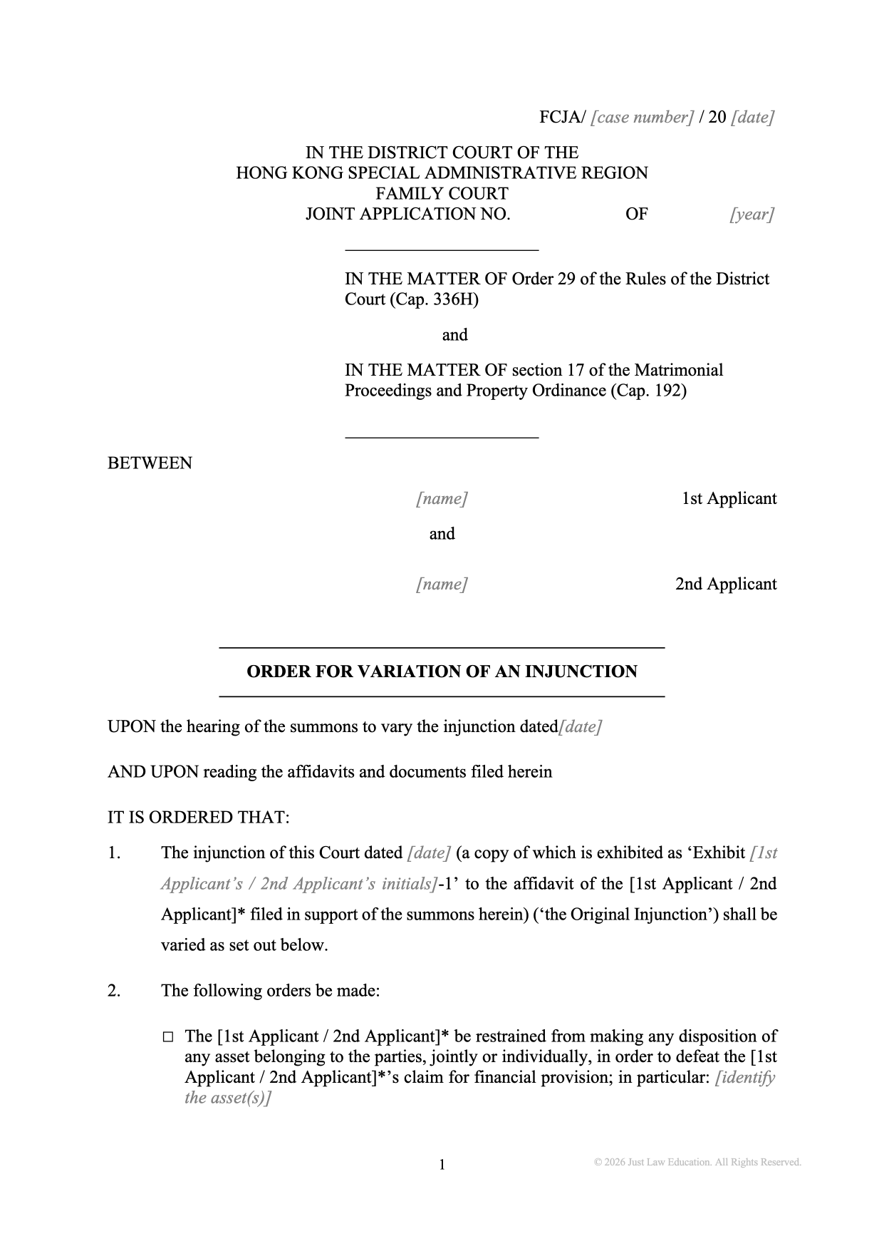 Form DO-59: Variation of an Injunction (JA)