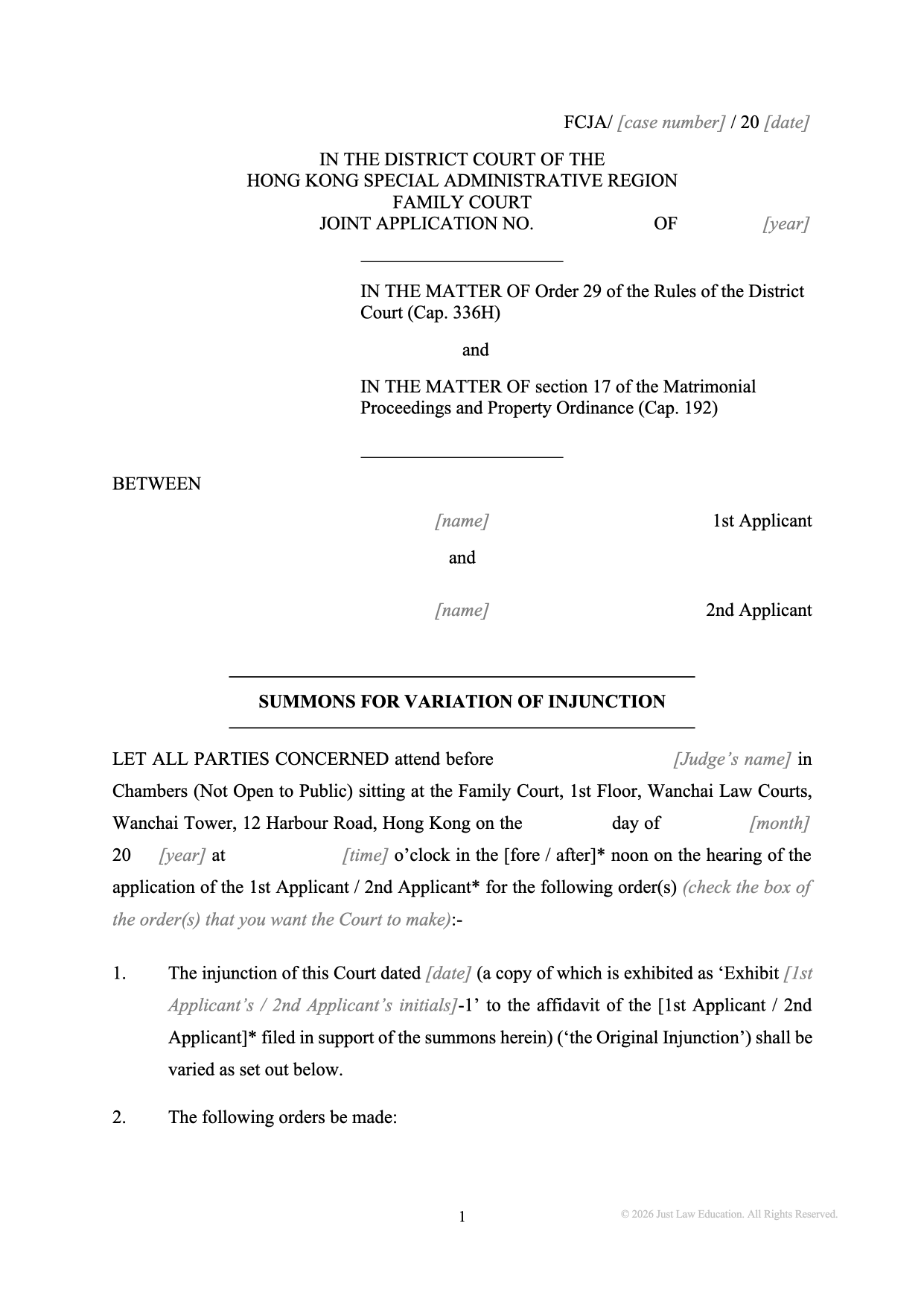 Form SUM-46: Summons — Variation of an Injunction (JA)